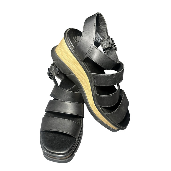 Sorel Platform Wedge Sandals Womens Size 10 Black Strappy Slingback NL4675-010 - Picture 2 of 9